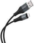  USB töltő- és adatkábel, Lightning, 100 cm, 2400 mA, törésgátlóval, gyorstöltés, QC, cipőfűző minta, Hoco X38 Cool, fekete - csontosteam