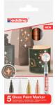 edding Marker cu vopsea edding 751, corp metalic, varf rotund, 1-2 mm, set 5 culori metalice: negru, alb, auriu, argintiu, cupru (ED7510509)