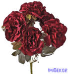  Peónia 7 ágú selyemvirág csokor 38cm - Bordó
