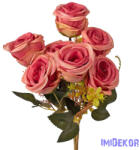  Rózsa 7 ágú selyemvirág csokor 31cm - Rózsaszín