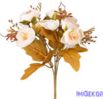  Peónia 5 ágú selyemvirág csokor 28cm - Fehér