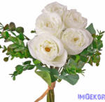  Eukaliptuszos rózsa selyemvirág csokor 36cm - Fehér