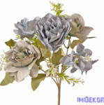  Rózsa-Hortenzia 5 ágú selyem csokor 30cm - Kék