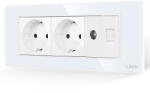 Luxion Priza Dubla Schuko + TV + Internet cu Rama din Sticla LUXION, Standard Italian, 6M SmartElectro IntelligentHouse (LXI-2045/32/38GF-W)