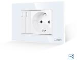 Luxion Intrerupator Dublu Cap Scara + Priza cu Rama din Sticla LUXION, Standard Italian, 3M SmartElectro IntelligentHouse (LXI-012/045GF-W)