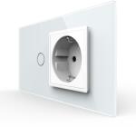 LIVOLO Intrerupator Simplu + Priza LIVOLO cu Rama Din Sticla, Standard Italian, 4M SmartElectro IntelligentHouse (VL-FC1/FCTC-4W)