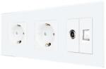 Luxion Priza Dubla Schuko + TV + Internet cu Rama Din Sticla LUXION SmartElectro IntelligentHouse (LX-2MP010/26/25G-W)
