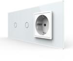LIVOLO Intrerupator Simplu + Simplu + Priza LIVOLO cu Rama Din Sticla, Standard Italian, 6M SmartElectro IntelligentHouse (VL-FC1/1/FCTC-6W)