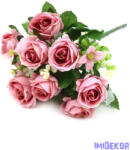  Rózsa selyemvirág csokor 27cm - Mályva