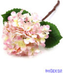  Hortenzia ág levéllel 36cm - Cirmos Rózsaszín