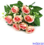  Rózsa selyemvirág csokor 27cm - Cirmos Rózsaszín