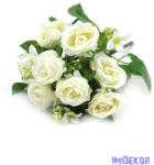  Rózsa selyemvirág csokor 27cm - Fehér