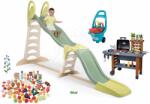 Smoby Set tobogan cu triplu val și grătar pentru grădină Super Megagliss 2in1 Life Smoby cu lungime de alunecare reglabilă de 360 cm și cărucior cu unelte (SM820201-17)