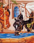 MagicArt Pictură mozaic cu diamante MagicArt: Premium - Cai la o adăpătoare, mărgele pătrate 40 x 50 cm + AB (VC-TY1234S)