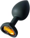 Sunfo - szilikon anál plug szív alakú arany kővel (fekete) - sexshopcenter