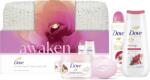 Dove Advanced Care ajándékkészlet, Helyreállító tusfürdő, 225 ml + Dove Advanced Care Gránátalma spray, 150 ml + Dove Gránátalma és Shea bőrradír, 225 ml + Dove Pink krémszappan, 90 g