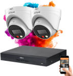 DAHUA 2 dome biztonsági kamerás IP kamera rendszer 4MP színes éjszakai képpel (DAHUA-IP-4MP-1439V-02)
