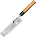 XINZUO PM8O cuțit Nakiri de 7 inch Lemn de măslin + Corn de bivol negru 67 straturi Damasc