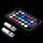 Ledszaki RGB távvezérelhető T10 Led helyzetjelző LED égő 15 féle erős élénk szín szinváltós programok, Infrás távirányító (15271)
