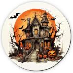  Nyomtatott fa tábla koszorú közép - Halloween kastély 11, 8cm