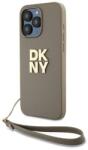 DKNY iPhone 15 Pro Csuklópántos PU Bőr Telefon Tok - Bézs (DKHCP15LPBSWSE)