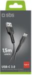 SBS USB 3.0 - C-típusú USB Adatkábel Telefonokhoz, 1, 5 m, Fekete (TECABLEMICROC30K)