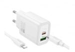 hoco. N61 USB+Type-C hálózati töltő 20W+ lightning kábel fehér (N61_USB_TYPEC_LIGHTNING_W)