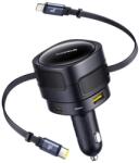 Baseus Enjoyment Max Autós töltő 1xUSB+1xUSB-C+fix USB-C/Lightning kábel 90W fekete (C00035507121-02)