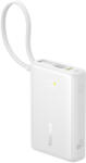 Baseus - PicoGo Power Bank (P10076803213-00) - Type-C, USB, Gyors töltés, 45W, 10000mAh, Beépített Type-C kábel - Fehér