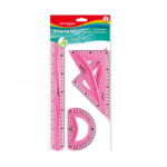 Keyroad Vonalzókészlet, 30 cm, flexibilis vonalzó, szögmérő, 45° és 60° háromszög vonalzók 4 db/bliszter vegyes színek (KR971105)