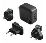 Energea Travelite GAN66 1xUSB-A/ 2xUSB-C utazó gyorstöltő adapter, (PD-PPS-QC 3.0) 66W, fekete (US/EU) (CHR-TL-GAN66EU) - aqua