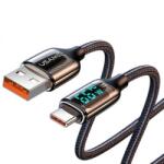 USAMS SJ544USB01 120cm-es Type-C - USB-A töltő- és adatkábel LCD kijelzővel fekete 66W, 6A (1380751) (SJ544USB01) (SJ544USB01)