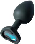Sunfo - szilikon anál plug szív alakú sötét kék kővel (fekete) - vagyaim