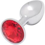 Sunfo - fém anál plug piros kővel (ezüst) - vagyaim