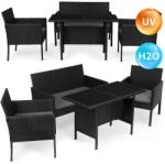 MultiGarden Polyrattan kerti bútor szett 4 személyre, üveglapos asztallal, fekete (CRF2548 BLACK LG)