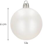  Matt fehér, törhetetlen műanyag karácsonyfadísz gömbök 6 cm - 12 db (CA0846)