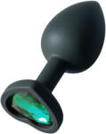 Sunfo - dop anal din silicon cu piatră inimă verde închis - negru