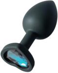 Sunfo - szilikon anál plug szív alakú sötét kék kővel (fekete) - shop