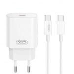 XO CE25 Fehér Hálózati Töltő szett PD25W 1*USB-C + USB-C / Lightning kábellel - aqua