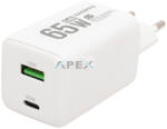 Somogyi Elektronic SA65PPS - HOME SA65PPS USB hálózati szupergyors töltő, 65Watt, 2in1: USB-A + USB-C aljzat, QC + PD + PPS gyorstöltés, GaN technológia