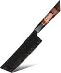 HARAHU Cuțit de bucătărie damasc EN-37393 - Nakiri / Roșu / Maro KP37393