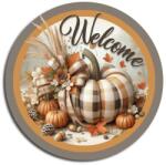  Nyomtatott fa tábla koszorú közép - Welcome kockás tökkel 11, 8cm