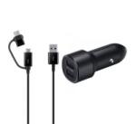 Samsung autós töltő 2 USB aljzat (15W, gyorstöltő, LED + Type-C/microUSB kábel) FEKETE 'Gigapack csomagolás' (EP-L1100)
