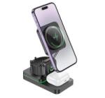 hoco. CQ10 asztali töltőállvány 3in1 (15W, wireless, gyorstöltő, MagSafe, Apple Watch töltő) FEKETE (CQ10_B) (CQ10_B)