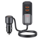 USAMS C40 autós töltő 3 USB+2 Type-C aljzat (165W, PD gyorstöltő, LED kijelző + 1.5m hosszabbító) FEKETE (CC213CC01)