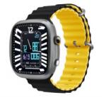 DEVIA DELUXE SPORT6 pótszíj (egyedi méret, kicsi, szilikon, állítható, hullám) FEKETE/CITROMSÁRGA Apple Watch Series 10 42mm / Watch Series 5