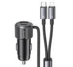 USAMS autós töltő USB+Type-C aljzat (66W, PD gyorstöltő + fix Type-C - lightning kábel) FEKETE (CC287CC01) (CC287CC01)