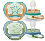 Philips Ultra Air Nighttime szilikon játszócumi 18 hó+, 2 db-os - Zöld/narancs csillag és hold