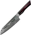 HARAHU Cuțit de bucătărie damasc YO-37404 - Santoku / Roșu / Albastru KP37404