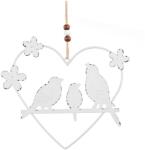  Fém Függő Ülőruda Madarakkal Szívben, Fehér Színben, 200X170 Mm